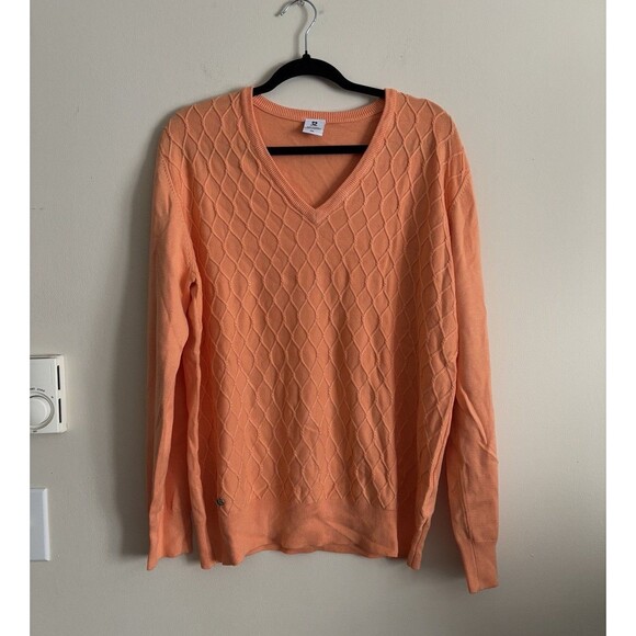 Daily Sports Sweden Women’s XXL Knit Sweater V Neck Bright Orange Luxury Golf - Picture 1 of 7